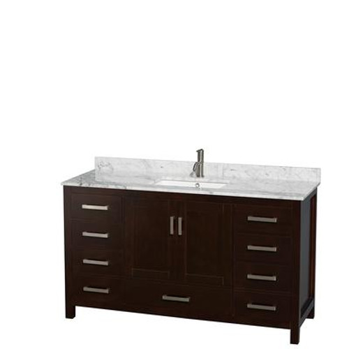 Sheffield 60 In. Vanity in Espresso with Marble Vanity Top in Carrara White