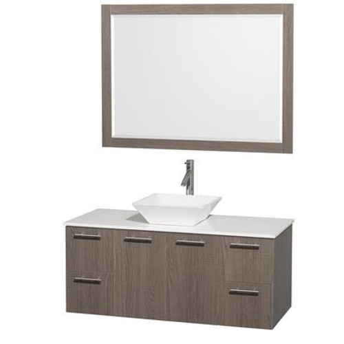 Amare 48 In. Vanity in Grey Oak with Man-Made Stone Vanity Top in White and White Porcelain Sink