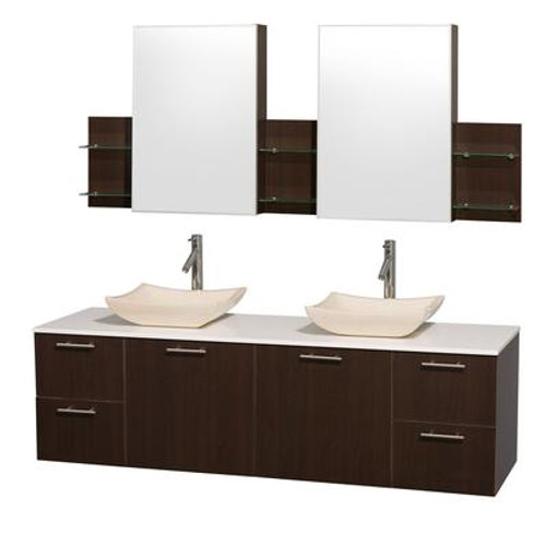 Amare 72 In. Double Vanity in Espresso with Man-Made Stone Top in White and Ivory Marble Sinks