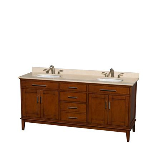 Hatton 72 In. Double Vanity in Light Chestnut with Marble Vanity Top in Ivory and Oval Sinks