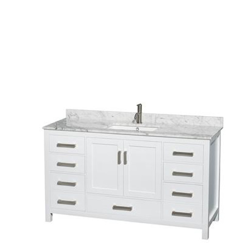 Sheffield 60 In. Vanity in White with Marble Vanity Top in Carrara White