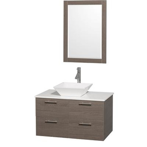 Amare 36 In. Vanity in Grey Oak with Man Made Stone Vanity Top in White and Porcelain Sink