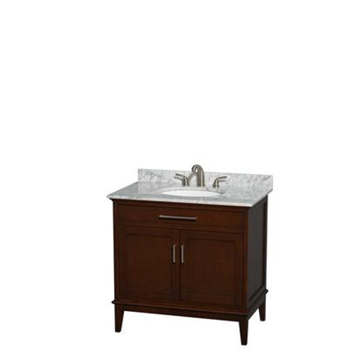 Hatton 36 In. Vanity in Dark Chestnut with Marble Vanity Top in Carrara White and Oval Sink