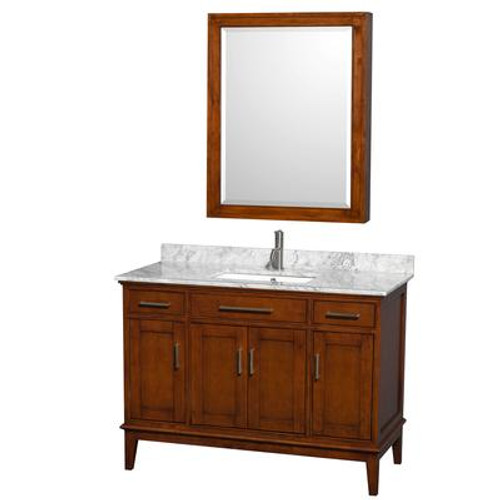 Hatton 48 In. Vanity in Light Chestnut with Marble Top in Carrara White with Square Sink and Med Cab