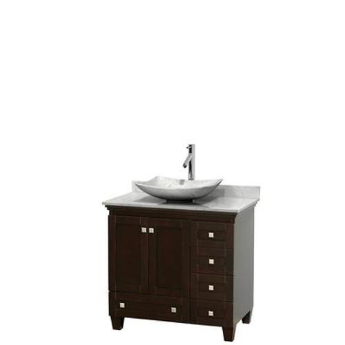 Acclaim 36 In. Vanity in Espresso with Top in Carrara White with White Carrara Sink and No Mirror