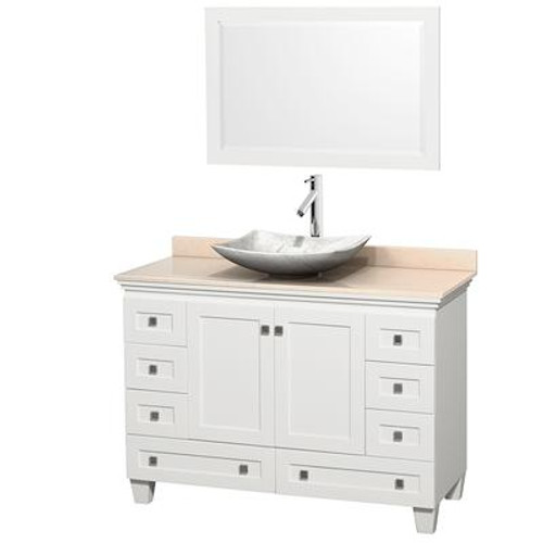 Acclaim 48 In. Single Vanity in White with Top in Ivory with White Carrara Sink and Mirror