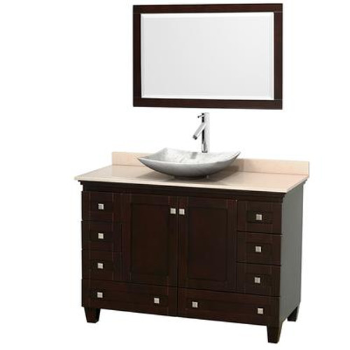 Acclaim 48 In. Single Vanity in Espresso with Top in Ivory with White Carrara Sink and Mirror