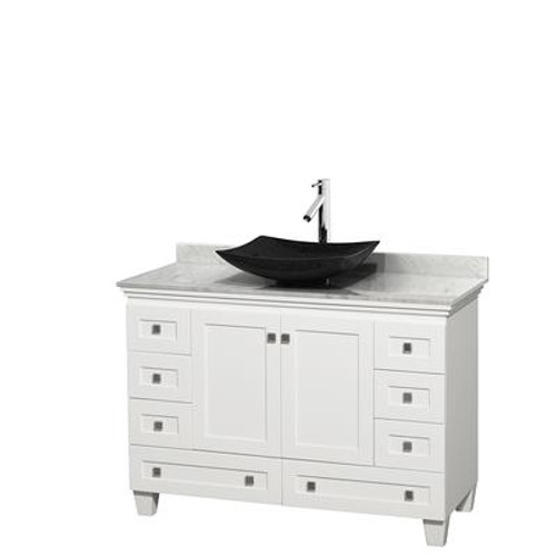 Acclaim 48 In. Single Vanity in White with Top in Carrara White with Black Sink and No Mirror