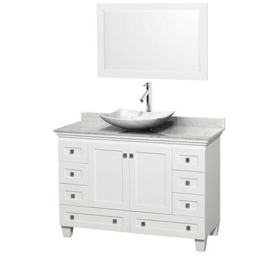 Acclaim 48 In. Single Vanity in White with Top in Carrara White with White Carrara Sink and Mirror