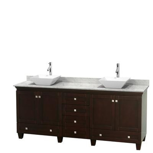 Acclaim 80 In. Double Vanity in Espresso with Top in Carrara White with White Sinks and No Mirrors