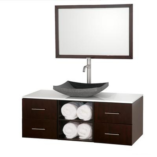 Abba 48 In. Vanity in Espresso with Man-Made Stone Vanity Top in White and Mirror