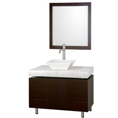 Malibu 36 In. Vanity in Espresso with Marble Vanity Top in Carrara White and Porcelain Sink