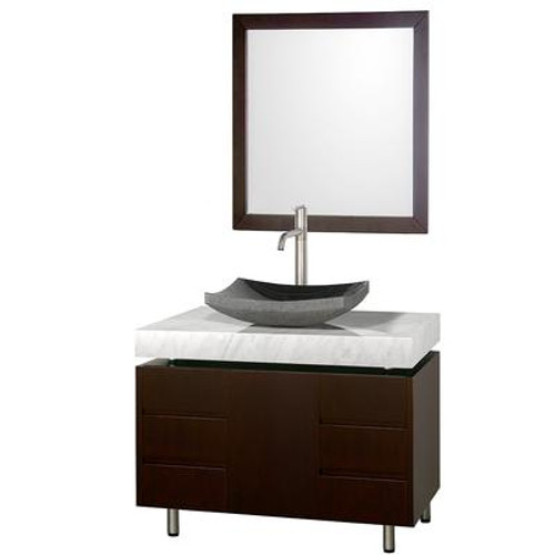 Malibu 36 In. Vanity in Espresso with Marble Vanity Top in Carrara White and Granite Sink