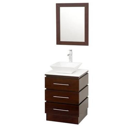 Rioni 22-1/4 In. Vanity in Espresso with Man-Made Stone Vanity Top in White and Mirror