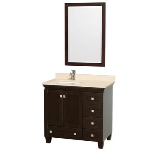 Acclaim 36 In. Single Vanity in Espresso with Top in Ivory with Square Sink and Mirror