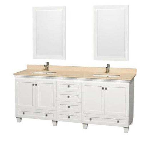 Acclaim 80 In. Double Vanity in White with Top in Ivory with Square Sinks and Mirror