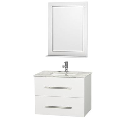 Centra 30 In. Vanity in White with Marble Vanity Top in Carrara White and Undermount Sink