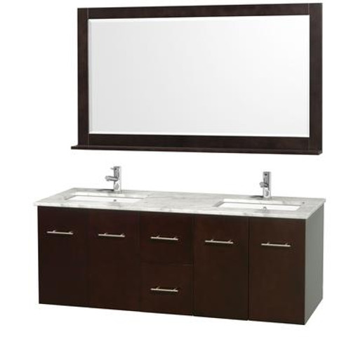 Centra 60 In. Double Vanity in Espresso with Marble Vanity Top in Carrara White and Undermount Sinks
