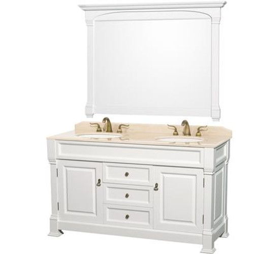 Andover 60 In. Double Vanity in White with Marble Vanity Top in Ivory with Undermount Sink