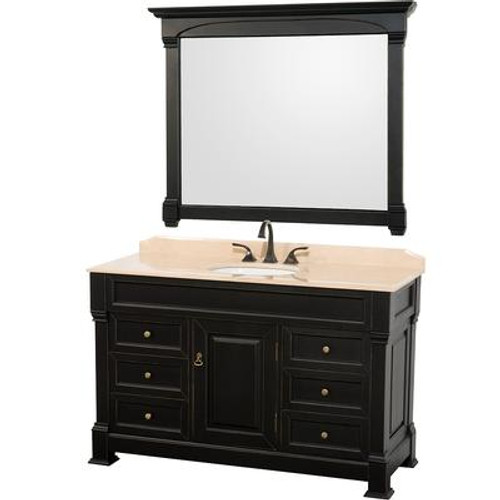 Andover 55 In. Vanity in Antique Black with Marble Vanity Top in Ivory and Mirror