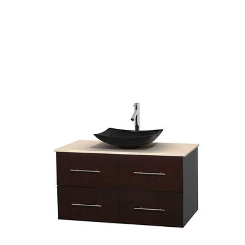 Centra 42 In. Single Vanity in Espresso with Ivory Marble Top with Black Granite Sink and No Mirror