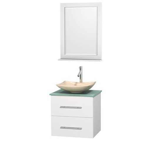 Centra 24 In. Single Vanity in White with Ivory Marble Top with Ivory Sink and 24 In. Mirror