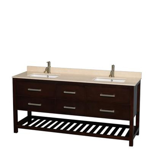 Natalie 72 In. Double Vanity in Espresso with Ivory Marble Top with Square sinks and No Mirror