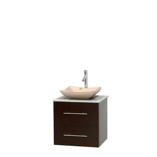 Centra 24 In. Single Vanity in Espresso with White Carrera Top with Ivory Sink and No Mirror