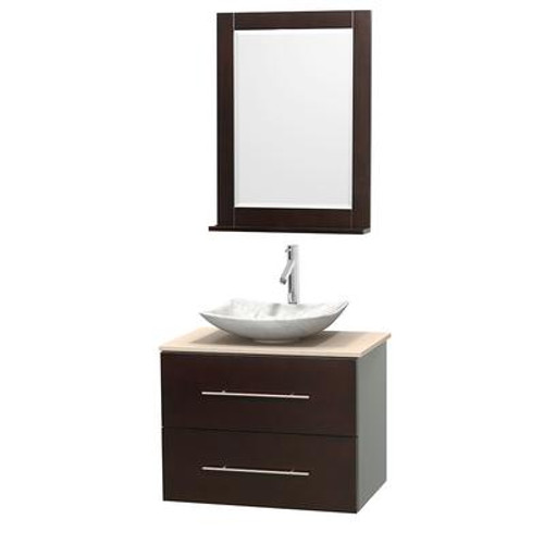 Centra 30 In. Single Vanity in Espresso with Ivory Marble Top with White Carrera Sink and 24 In. Mirror