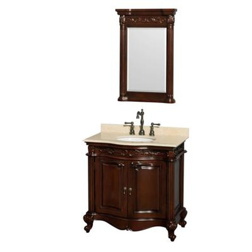 Edinburgh 36 In. Single Vanity in Cherry with Ivory Marble Top with Oval Sink and 24 In. Mirror