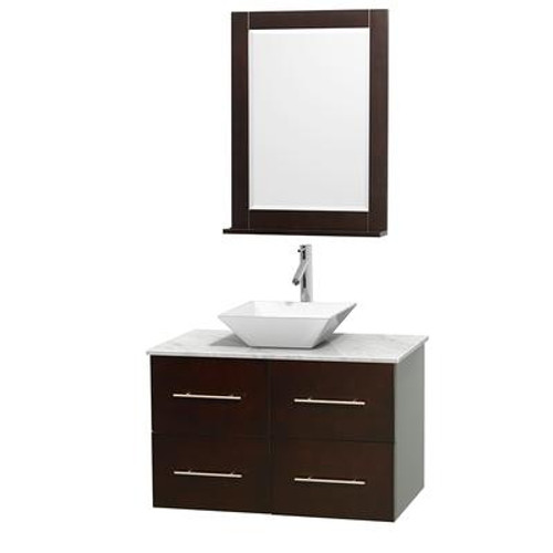 Centra 36 In. Single Vanity in Espresso with White Carrera Top with White Porcelain Sink and 24 In. Mirror