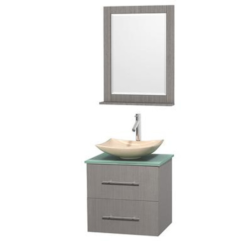 Centra 24 In. Single Vanity in Gray Oak with Ivory Marble Top with Ivory Sink and 24 In. Mirror