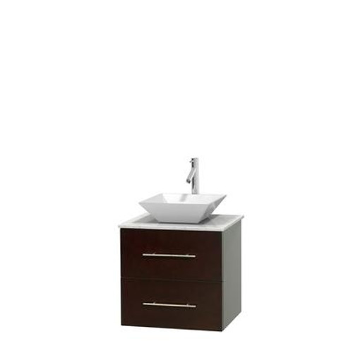 Centra 24 In. Single Vanity in Espresso with White Carrera Top with White Porcelain Sink and No Mirror