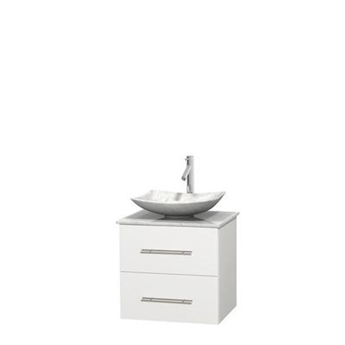 Centra 24 In. Single Vanity in White with White Carrera Top with White Carrera Sink and No Mirror