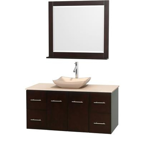 Centra 48 In. Single Vanity in Espresso with Ivory Marble Top with Ivory Sink and 36 In. Mirror