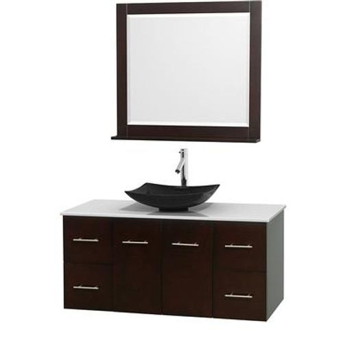 Centra 48 In. Single Vanity in Espresso with Solid SurfaceTop with Black Granite Sink and 36 In. Mirror