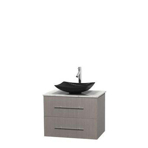 Centra 30 In. Single Vanity in Gray Oak with White Carrera Top with Black Granite Sink and No Mirror