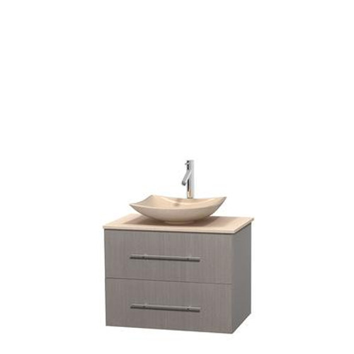 Centra 30 In. Single Vanity in Gray Oak with Ivory Marble Top with Ivory Sink and No Mirror