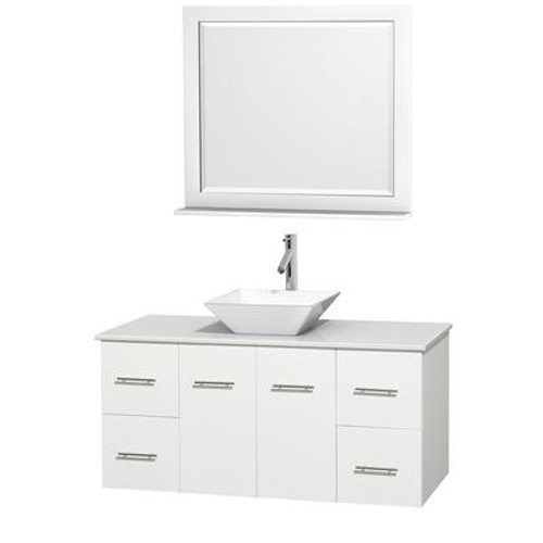 Centra 48 In. Single Vanity in White with Solid SurfaceTop with White Porcelain Sink and 36 In. Mirror