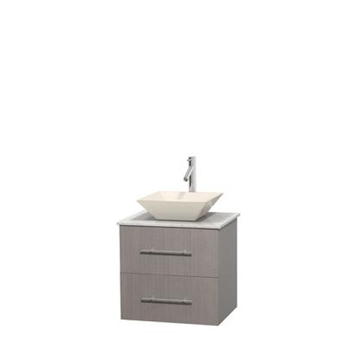 Centra 24 In. Single Vanity in Gray Oak with White Carrera Top with Bone Porcelain Sink and No Mirror