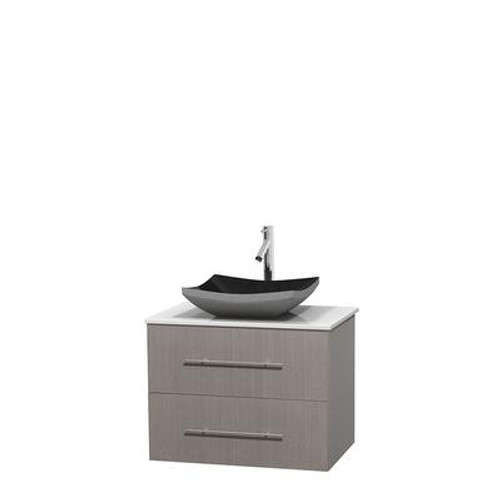 Centra 30 In. Single Vanity in Gray Oak with Solid SurfaceTop with Black Granite Sink and No Mirror