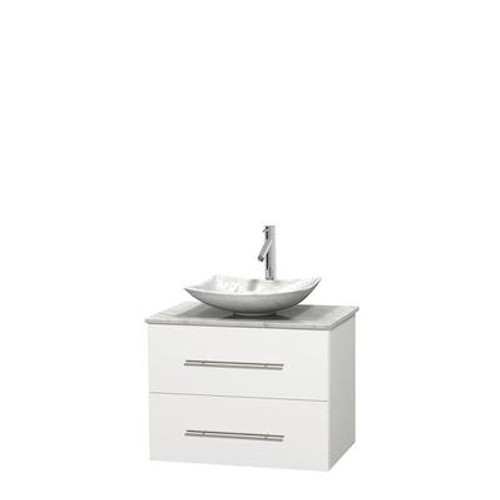 Centra 30 In. Single Vanity in White with White Carrera Top with White Carrera Sink and No Mirror