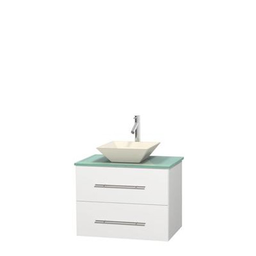 Centra 30 In. Single Vanity in White with Green Glass Top with Bone Porcelain Sink and No Mirror