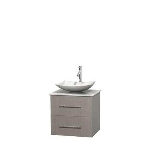 Centra 24 In. Single Vanity in Gray Oak with White Carrera Top with White Carrera Sink and No Mirror