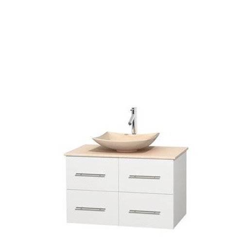 Centra 36 In. Single Vanity in White with Ivory Marble Top with Ivory Sink and No Mirror