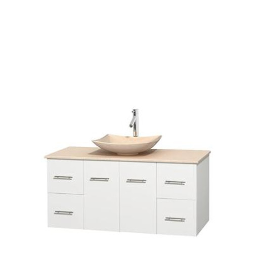 Centra 48 In. Single Vanity in White with Ivory Marble Top with Ivory Sink and No Mirror