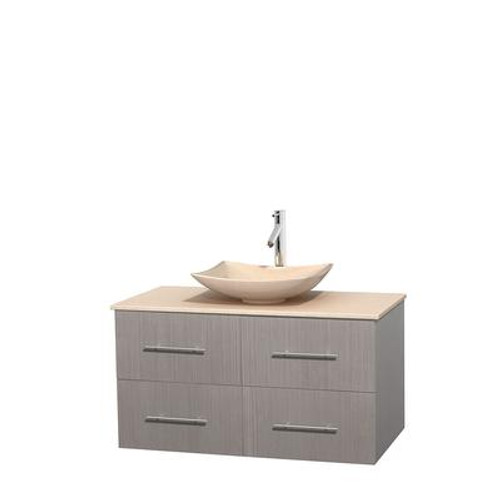 Centra 42 In. Single Vanity in Gray Oak with Ivory Marble Top with Ivory Sink and No Mirror