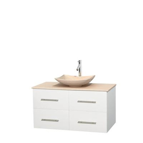 Centra 42 In. Single Vanity in White with Ivory Marble Top with Ivory Sink and No Mirror
