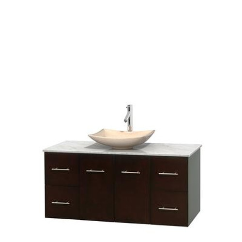 Centra 48 In. Single Vanity in Espresso with White Carrera Top with Ivory Sink and No Mirror