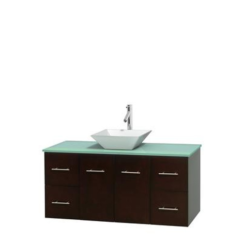 Centra 48 In. Single Vanity in Espresso with Green Glass Top with White Porcelain Sink and No Mirror